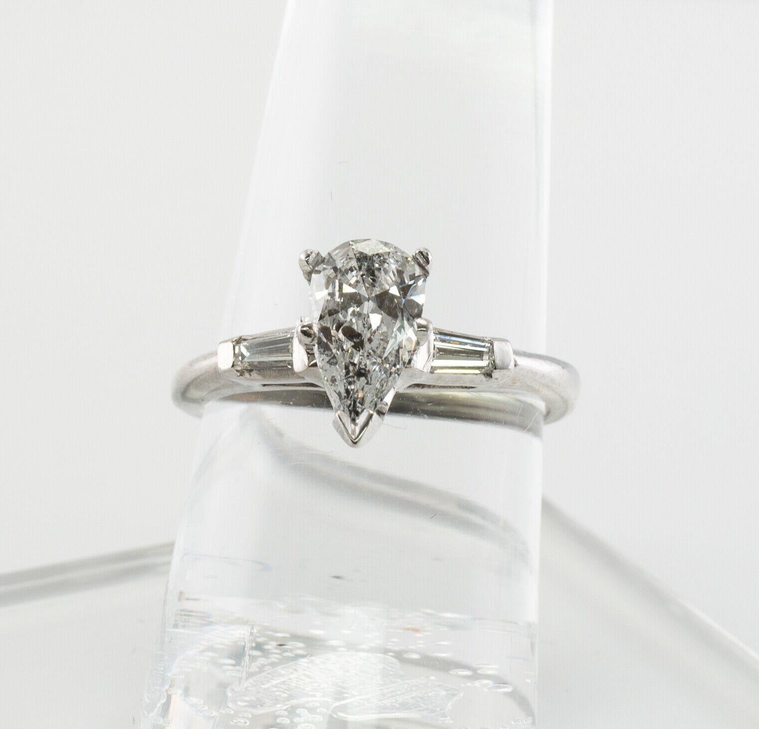 Diamond Ring Platinum Pear cut .90 TDW Engagement 8