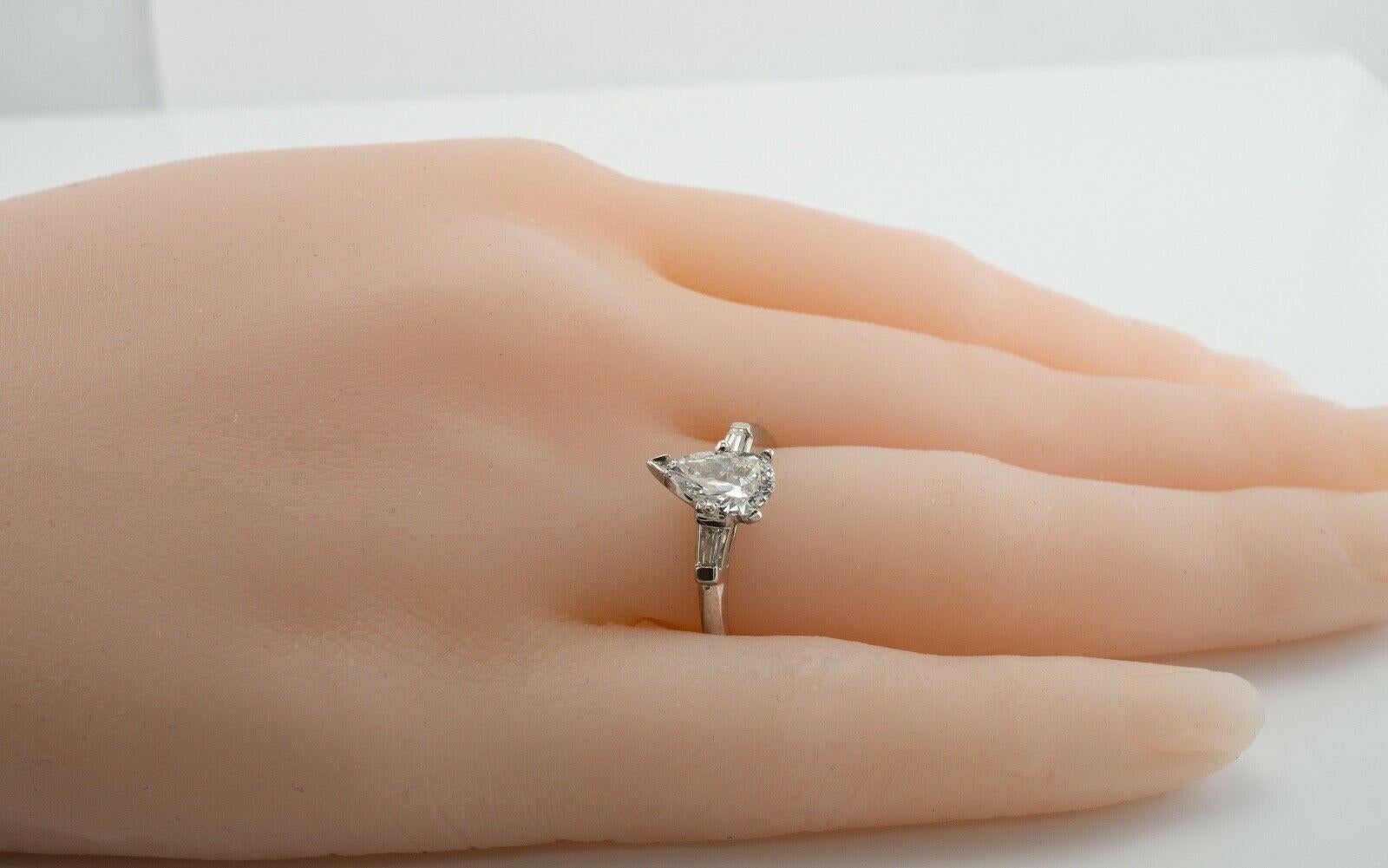 Diamond Ring Platinum Pear cut .90 TDW Engagement 3
