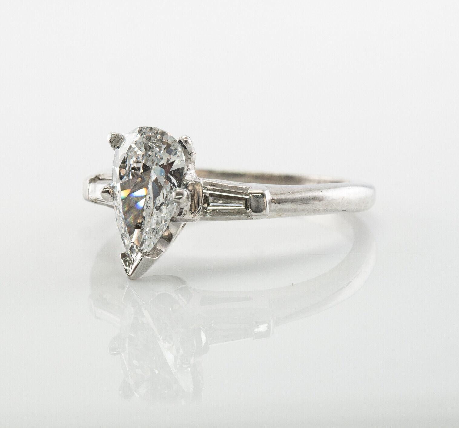 Diamond Ring Platinum Pear cut 1.24 TDW For Sale 1