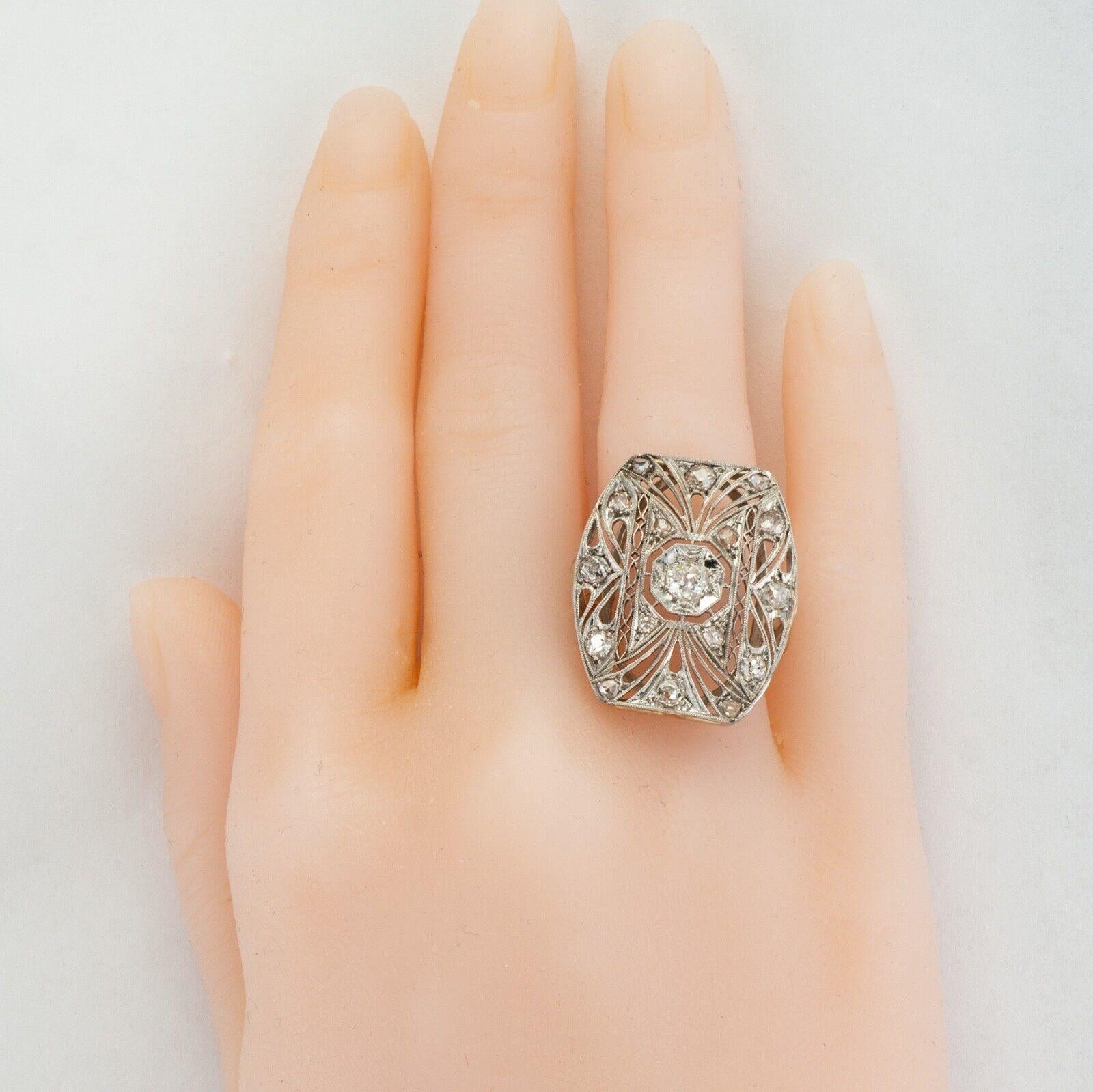 Bague Diamant Platine Bouclier 14K Or Antique en vente 5