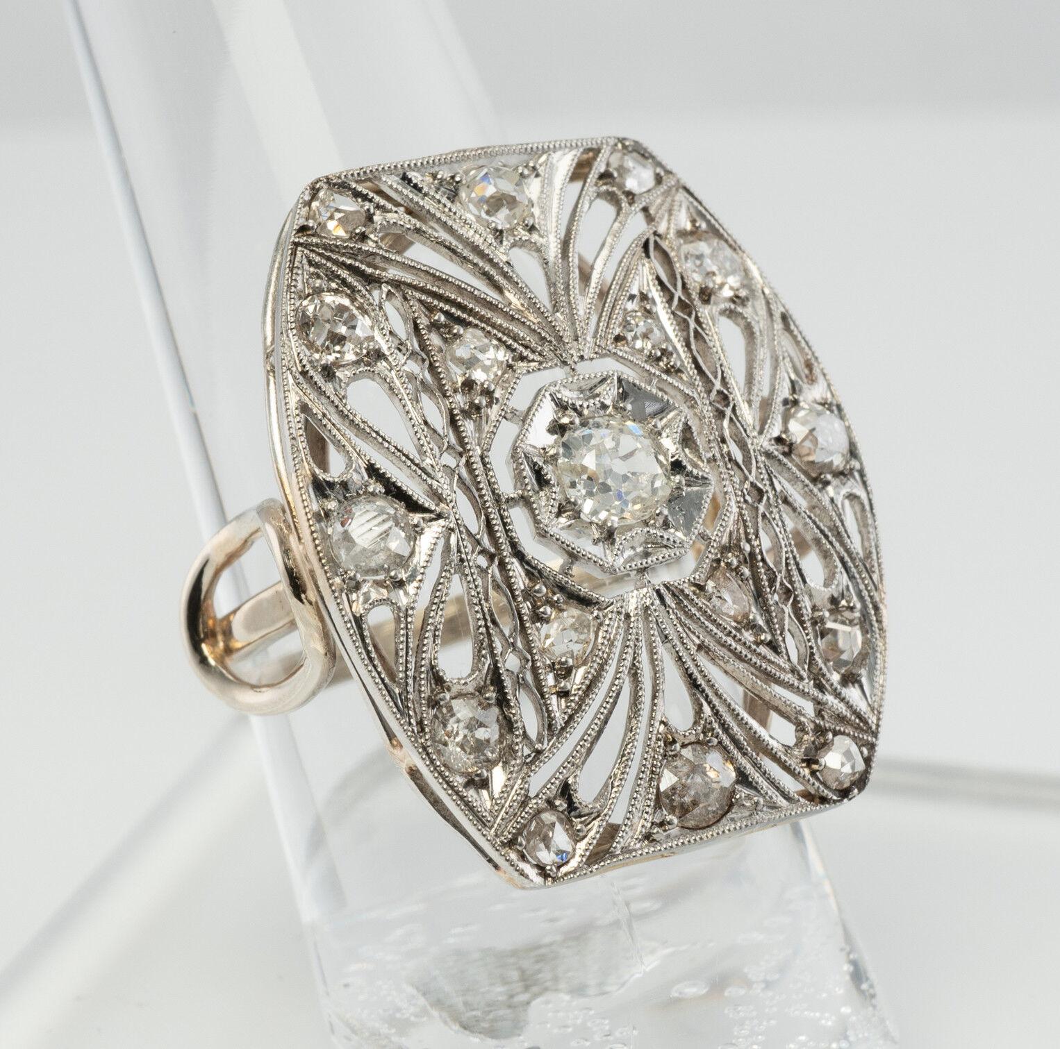 Bague Diamant Platine Bouclier 14K Or Antique en vente 6