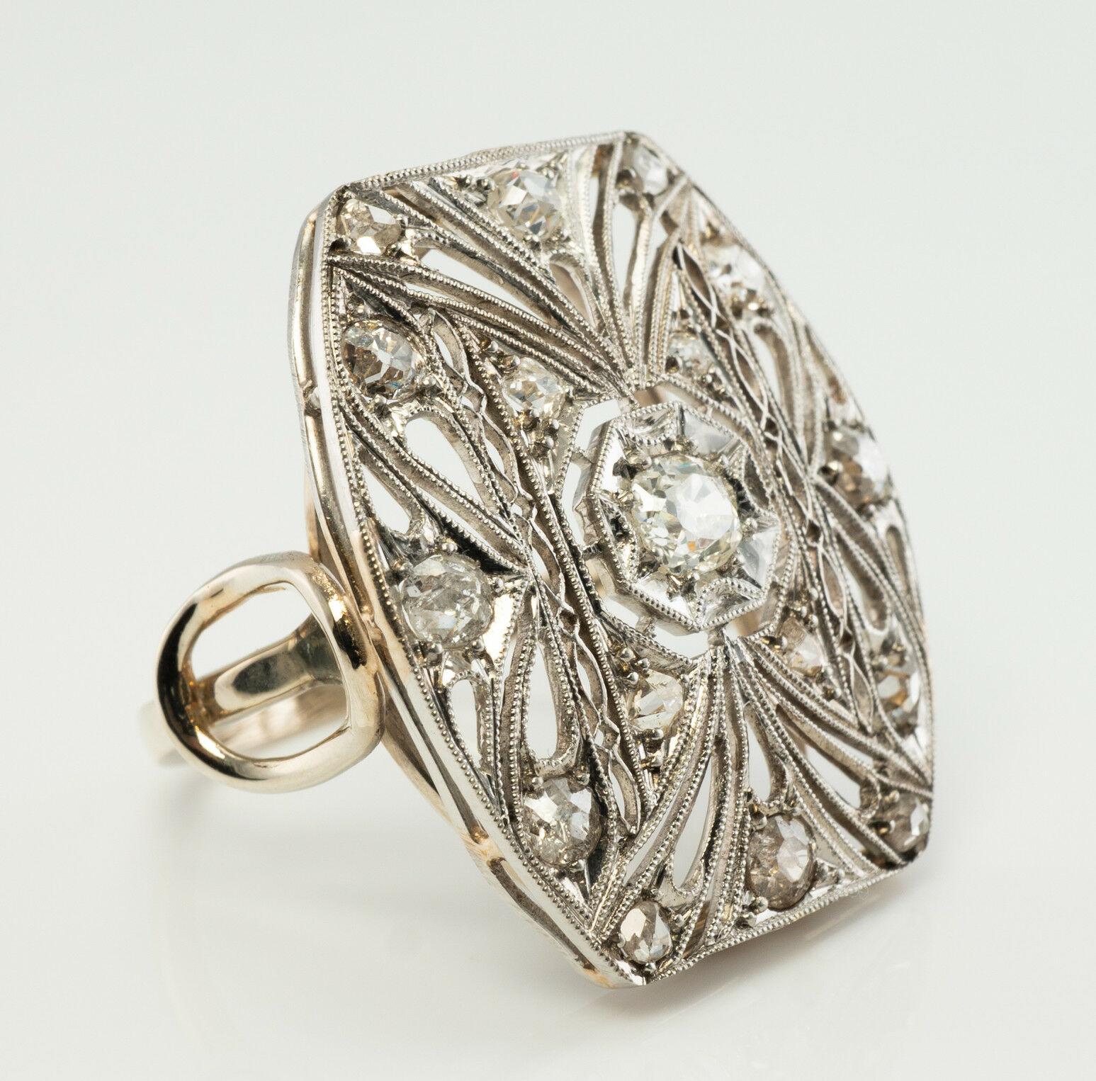 Bague Diamant Platine Bouclier 14K Or Antique en vente 1