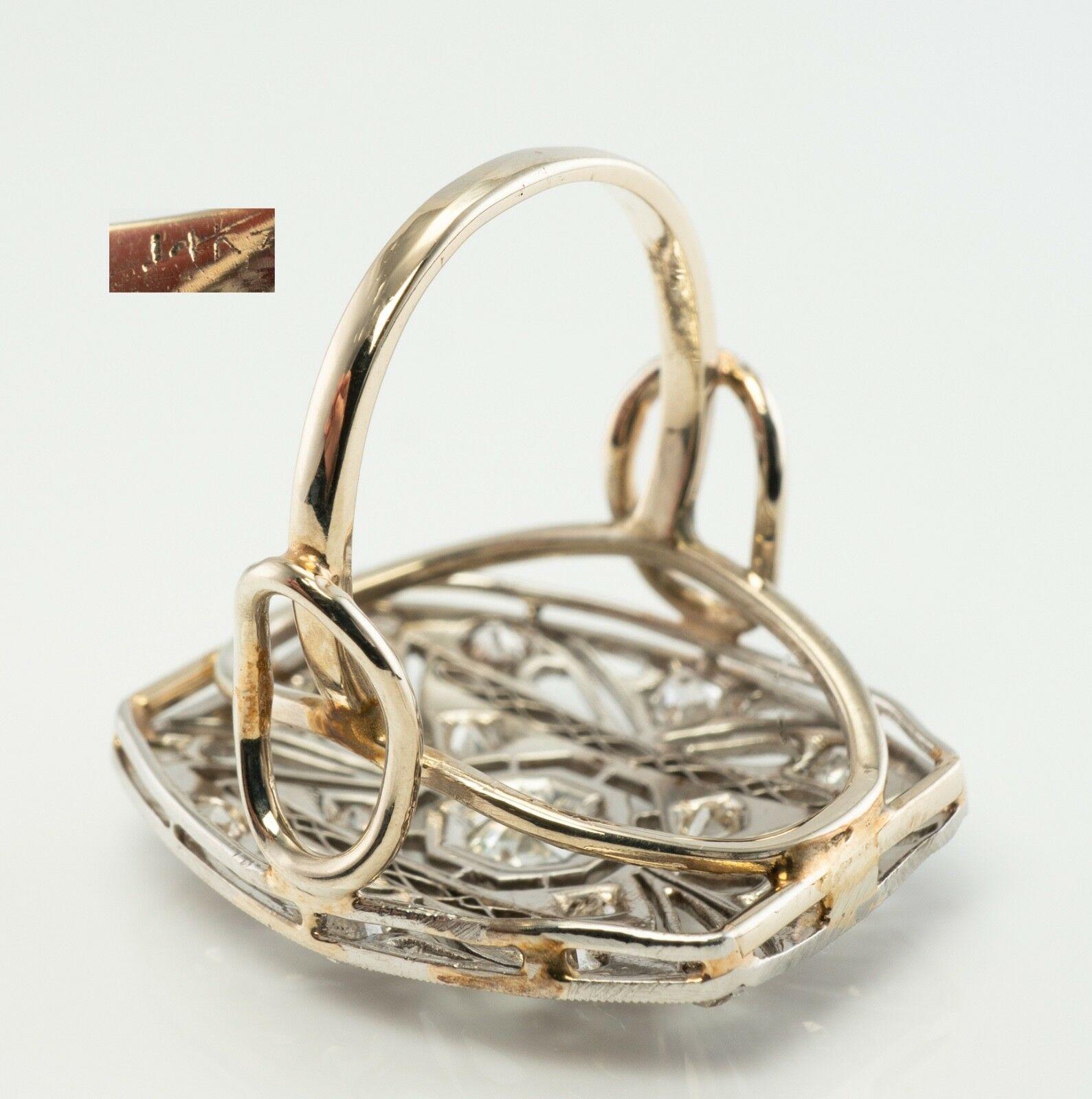 Bague Diamant Platine Bouclier 14K Or Antique en vente 3