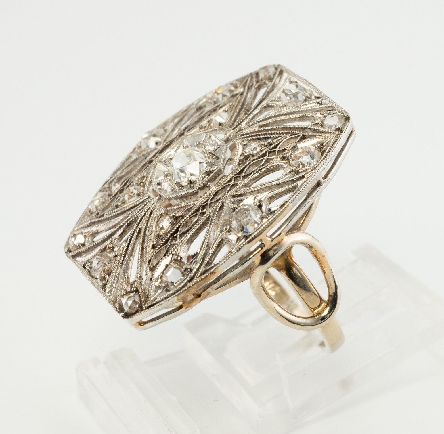 Bague Diamant Platine Bouclier 14K Or Antique en vente 4