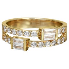 Diamond Ring Round & Baguette Cut 14K Yellow Gold 0.68Cttw 