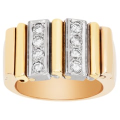 Diamantring, gefasst in 14K Gelb- und Weißgold. Insgesamt ca. 0,35 Karat.