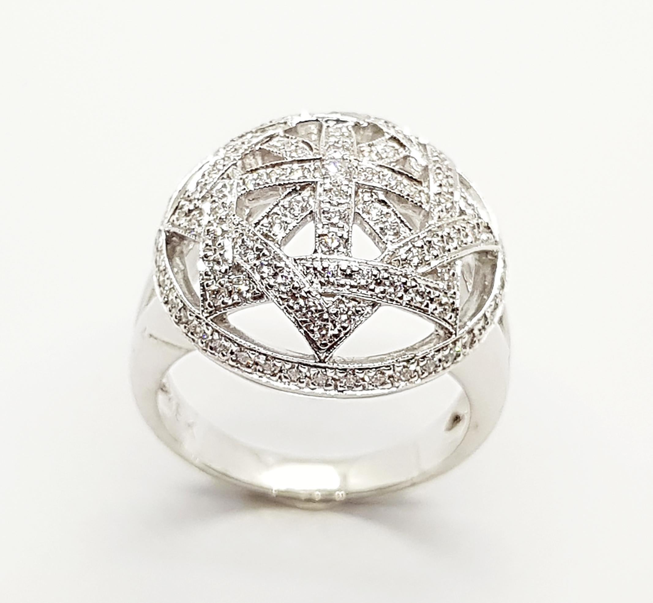 Diamond 0.63 carat Ring set in 18 Karat White Gold Settings

Width:  1.8 cm 
Length: 1.8 cm
Ring Size: 56
Total Weight: 9.11 grams

