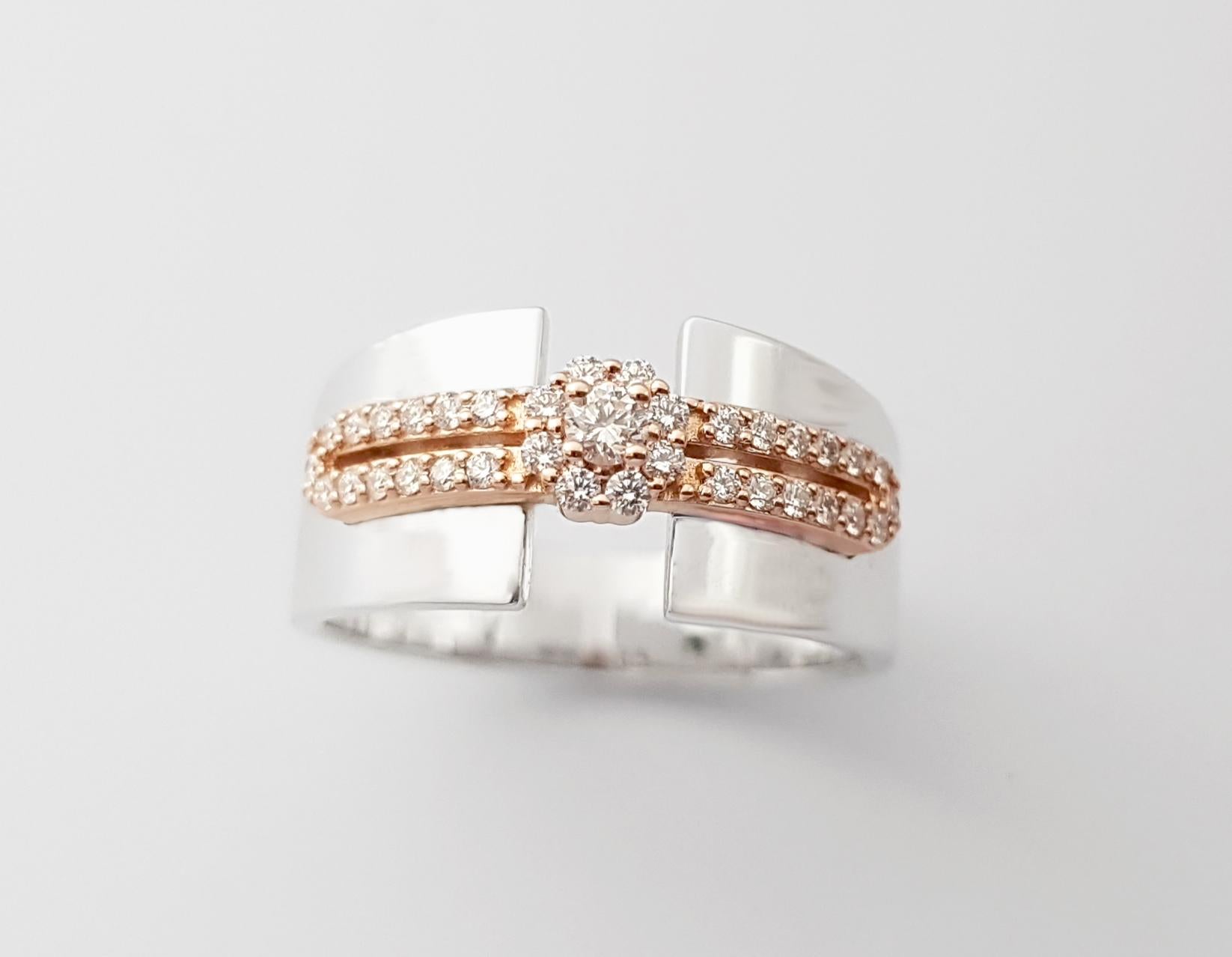 Bague en diamant serti dans des montures en or blanc/rosé 18K en vente 3