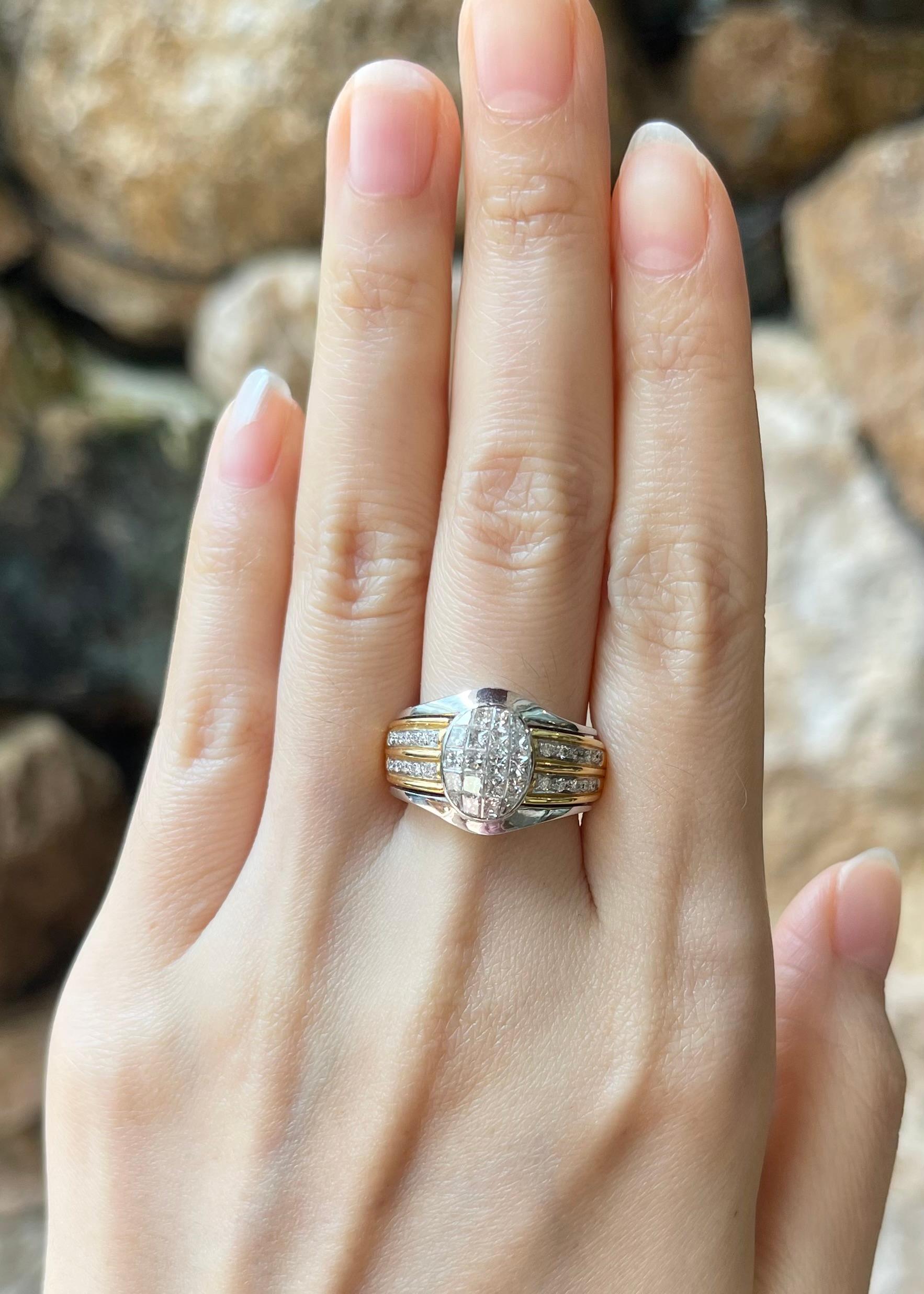 Diamond 1.45 carats Ring set in 18K White/Yellow Gold Settings

Width:  0.9 cm 
Length: 1.3 cm
Ring Size: 54
Total Weight: 13.67 grams

