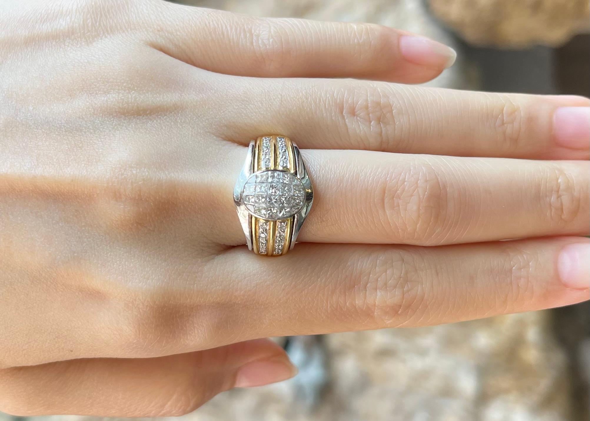 Contemporary Diamond Ring set in 18K White/Yellow Gold Settings For Sale