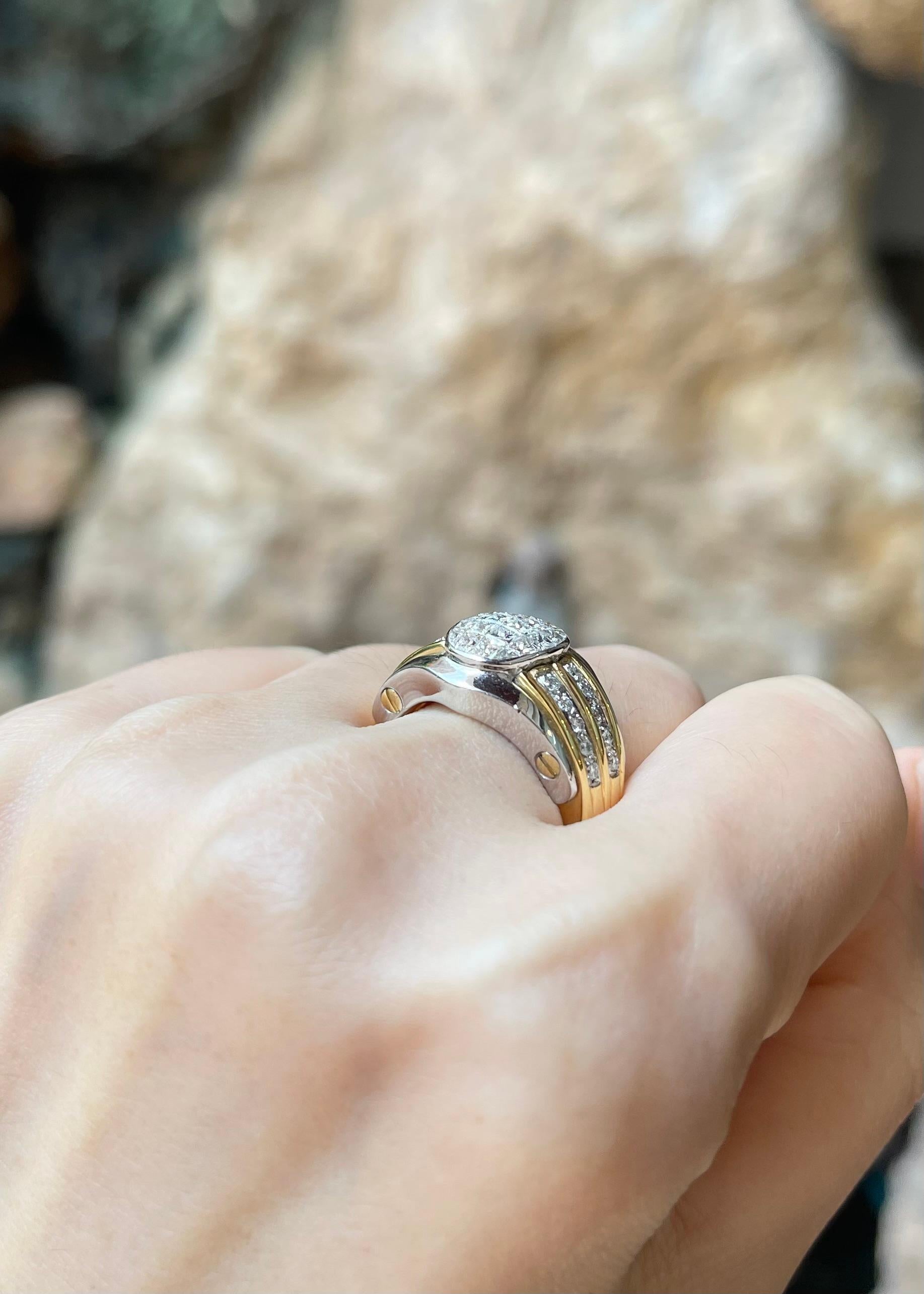 Women's or Men's Diamond Ring set in 18K White/Yellow Gold Settings For Sale
