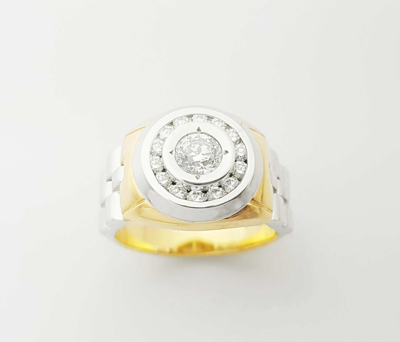 Bague en diamant serti dans des montures en or jaune/blanc 18K en vente 4