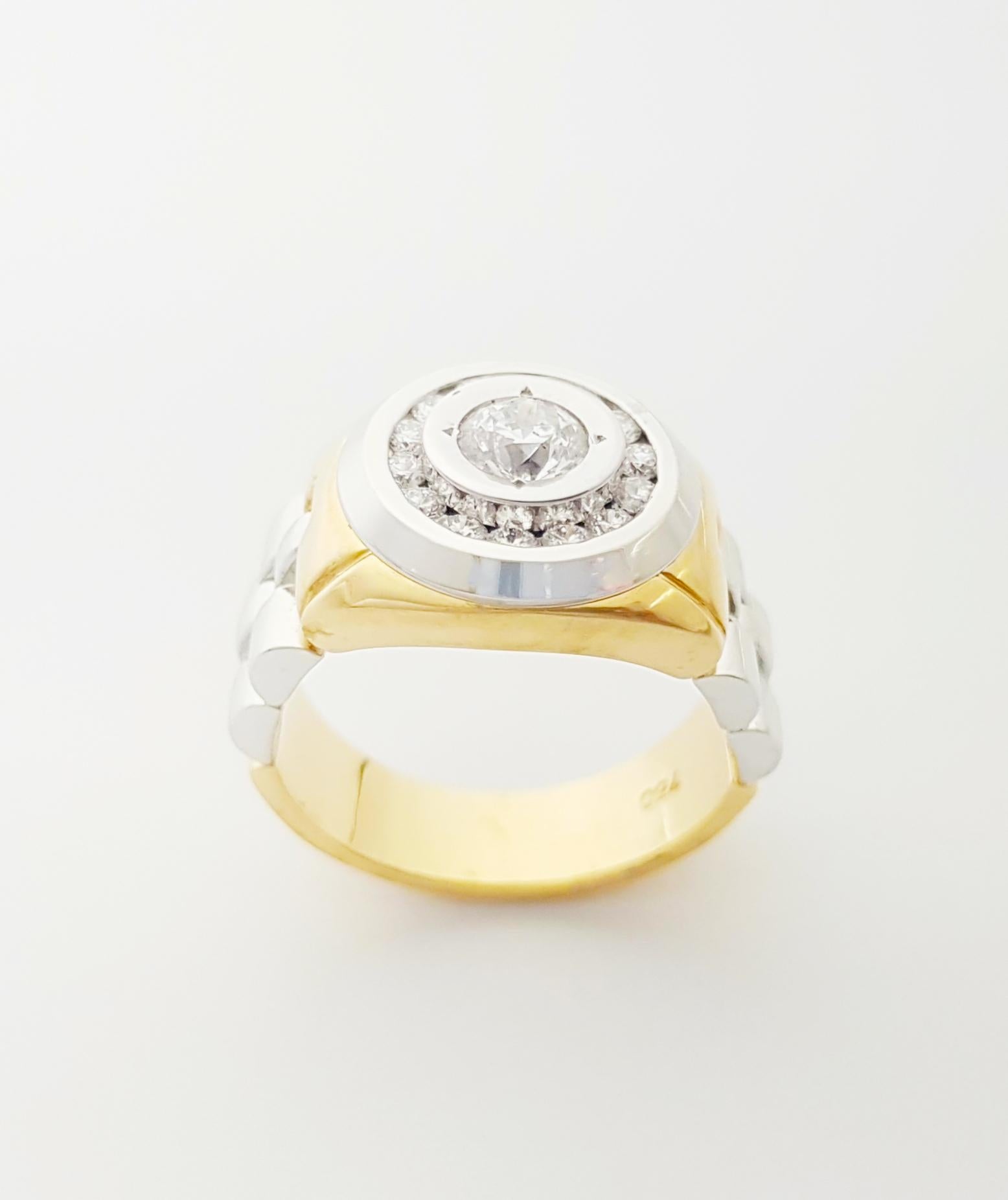 Bague en diamant serti dans des montures en or jaune/blanc 18K en vente 5