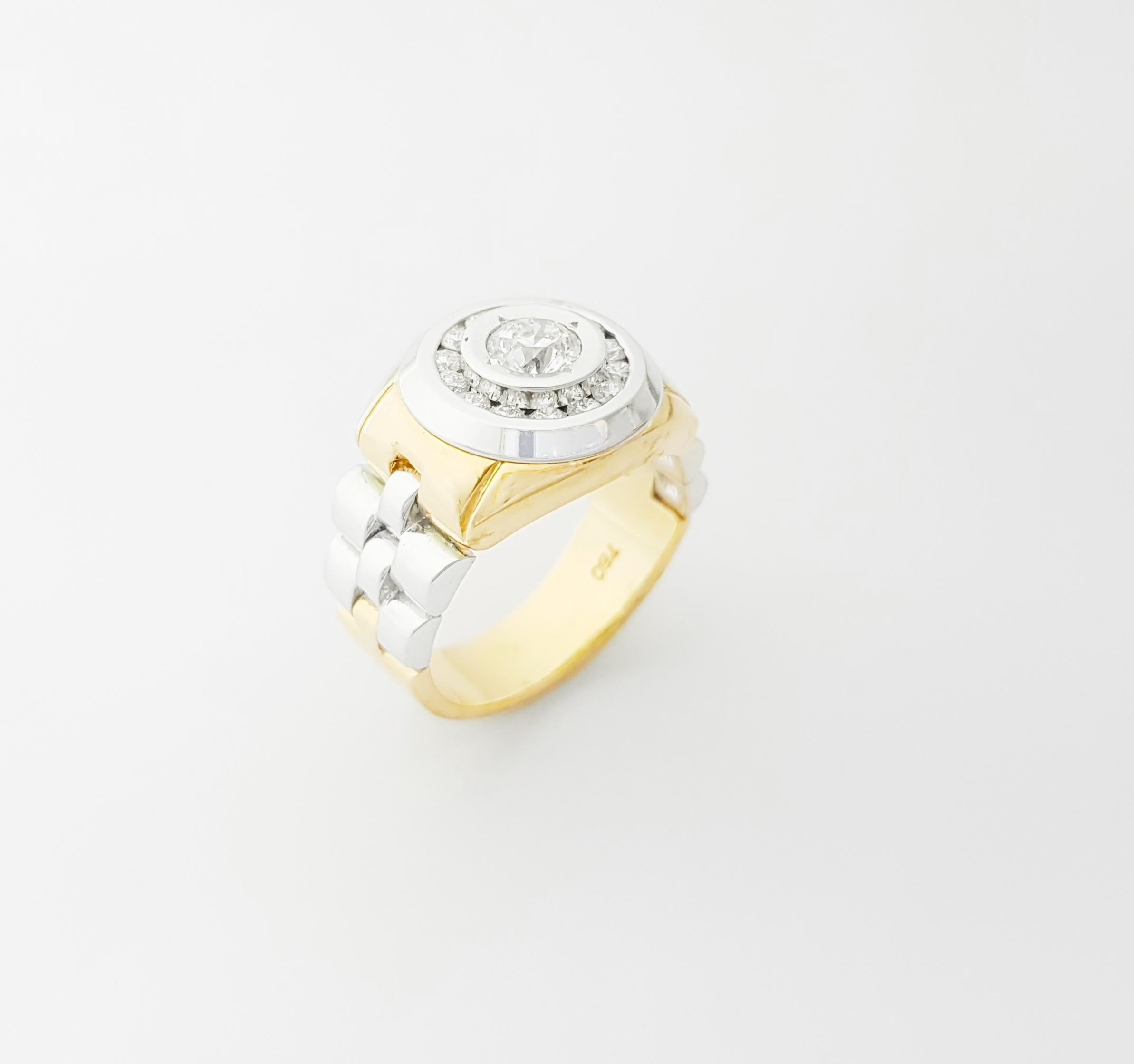 Bague en diamant serti dans des montures en or jaune/blanc 18K en vente 6