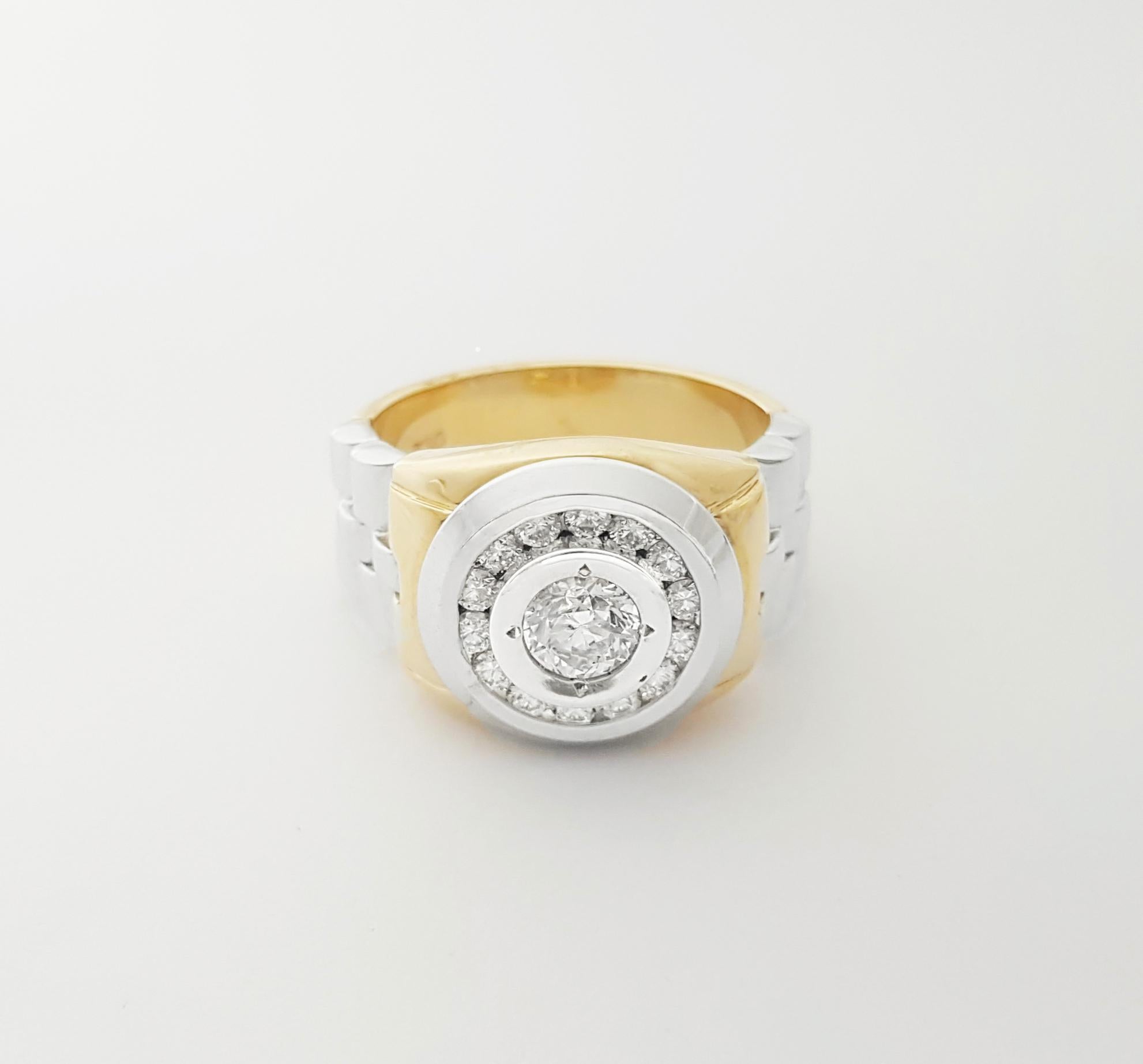 Bague en diamant serti dans des montures en or jaune/blanc 18K en vente 7