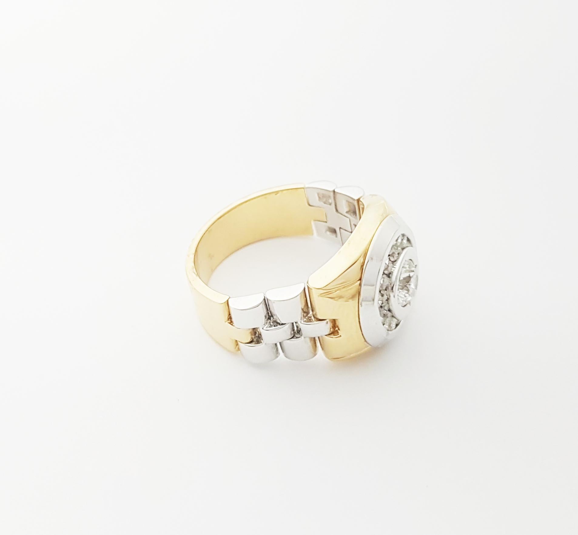 Bague en diamant serti dans des montures en or jaune/blanc 18K en vente 8