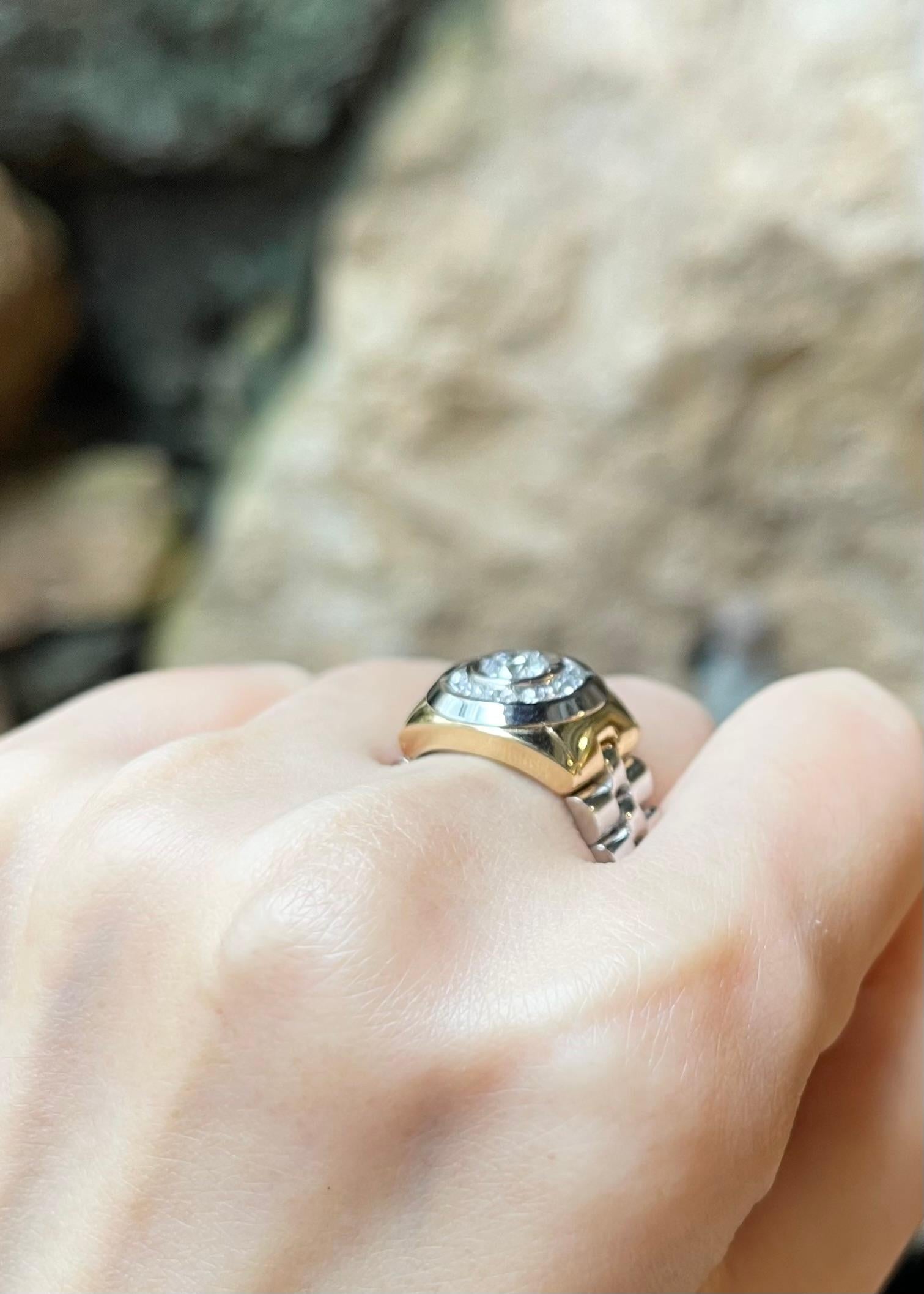 Bague en diamant serti dans des montures en or jaune/blanc 18K Unisexe en vente