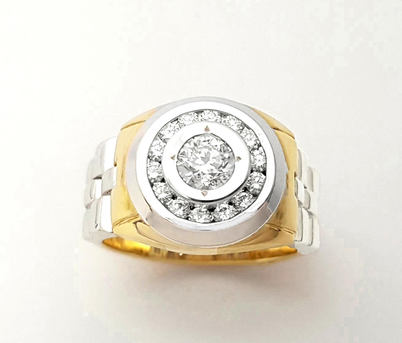 Bague en diamant serti dans des montures en or jaune/blanc 18K en vente 2