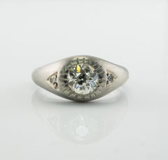 Anello solitario con diamante e pietre di contorno, montatura vintage in oro 18 carati, 1,08 TDW