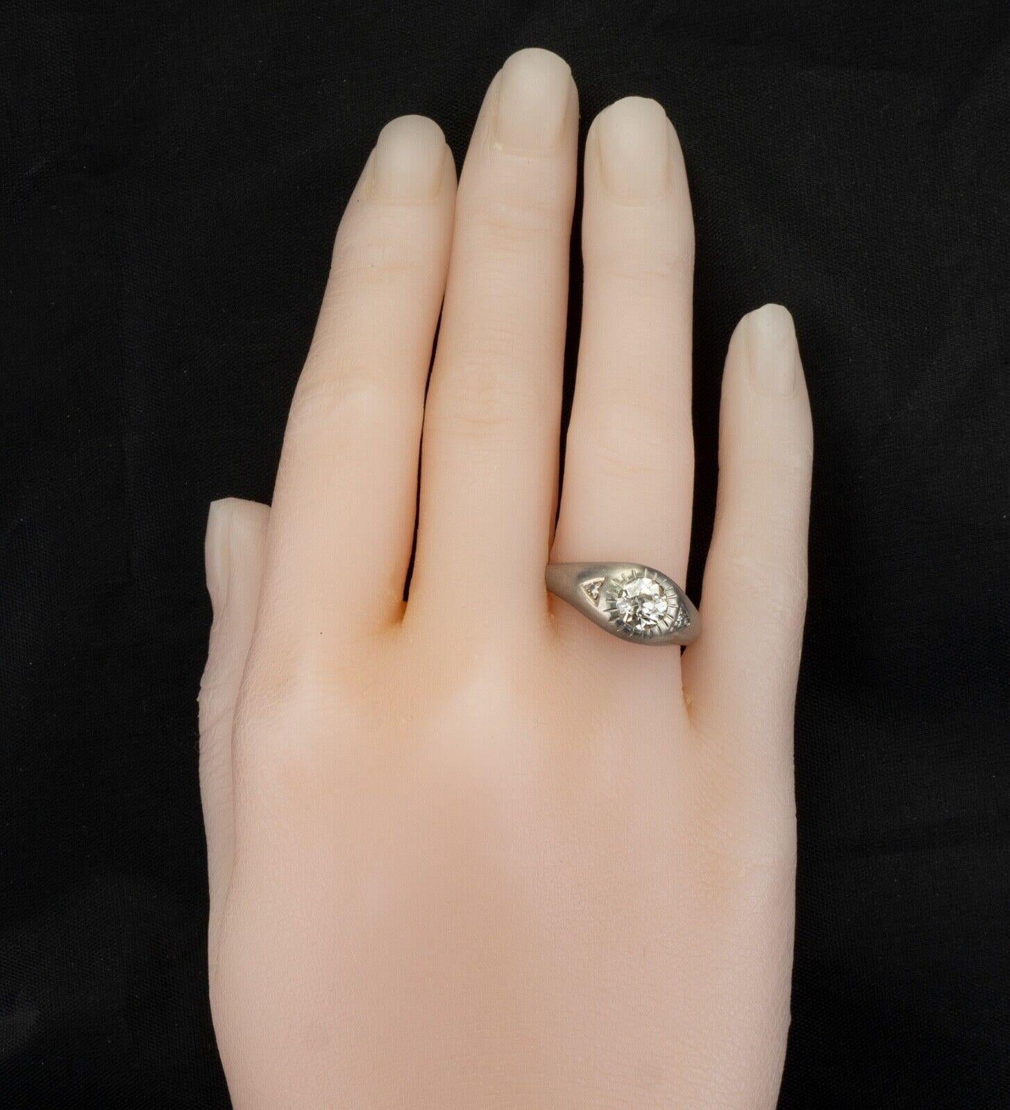 Diamantring Solitär mit Akzenten Vintage 18K Goldband 1,08 TDW für Damen oder Herren im Angebot