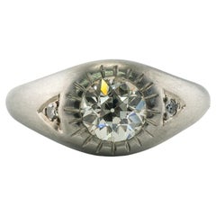 Anello solitario con diamante e pietre di contorno, montatura vintage in oro 18 carati, 1,08 TDW