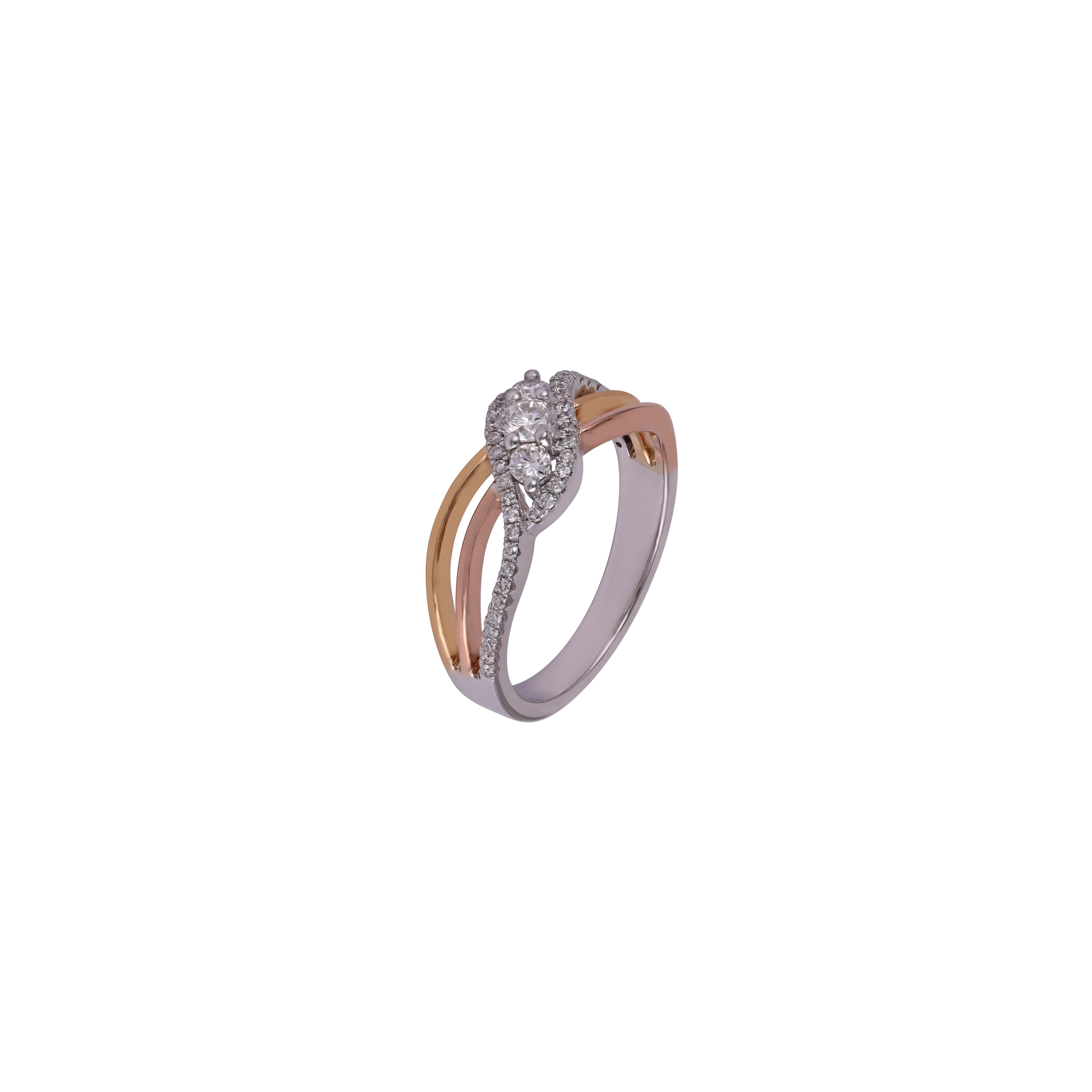 Contemporary  Diamond Ring Studded in 18 Karat White Rose Yellow Gold For Sale