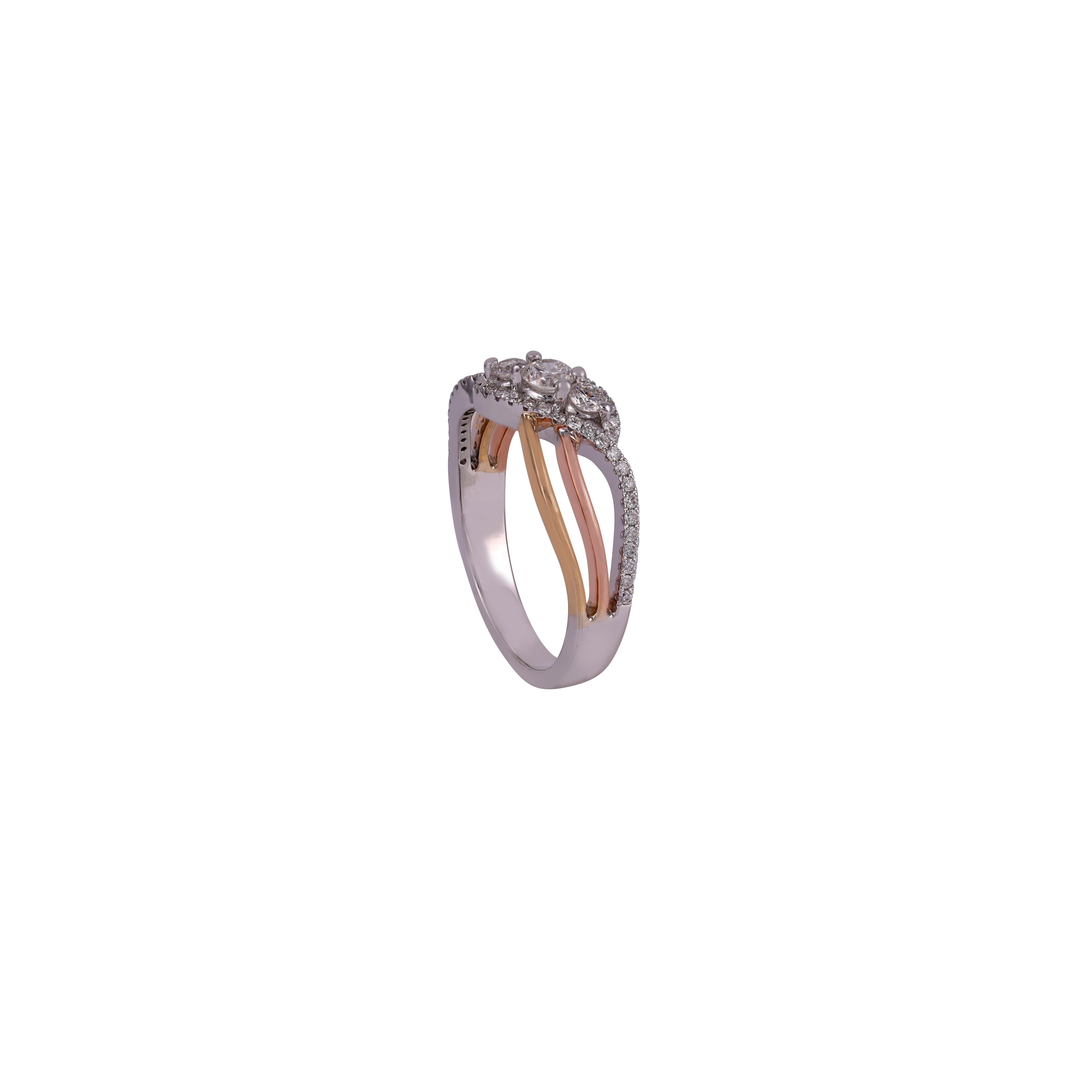 Mixed Cut  Diamond Ring Studded in 18 Karat White Rose Yellow Gold For Sale
