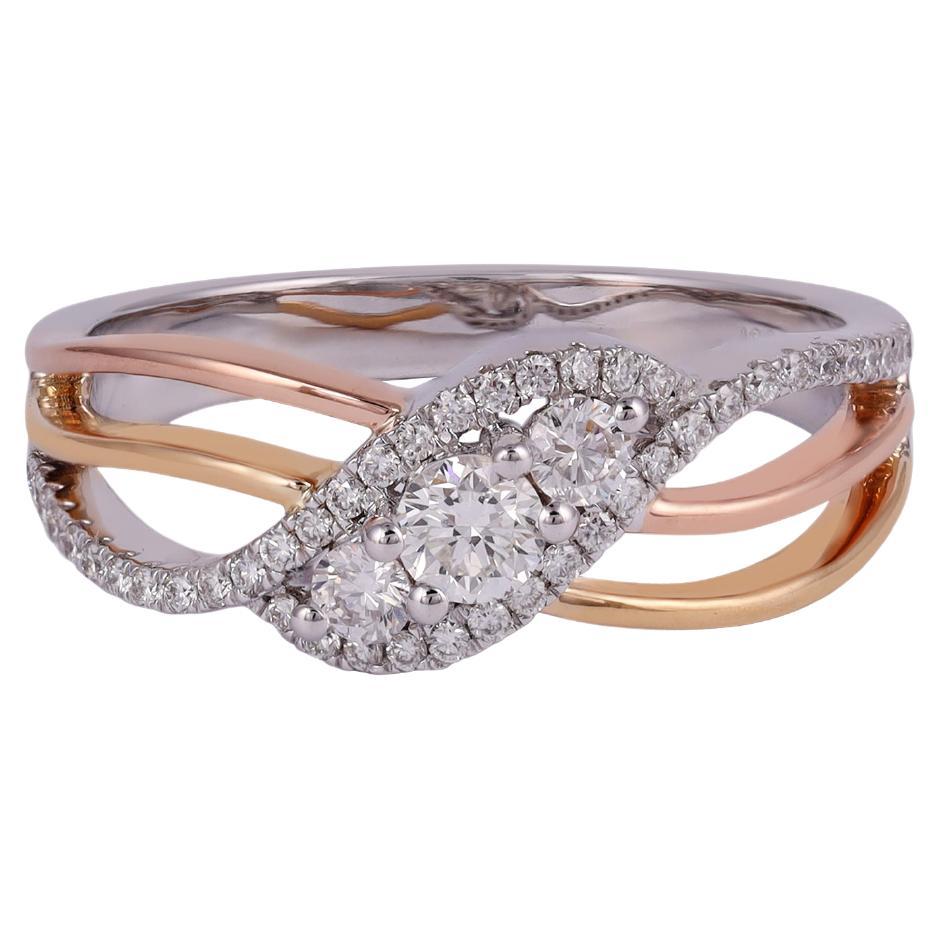  Diamond Ring Studded in 18 Karat White Rose Yellow Gold For Sale