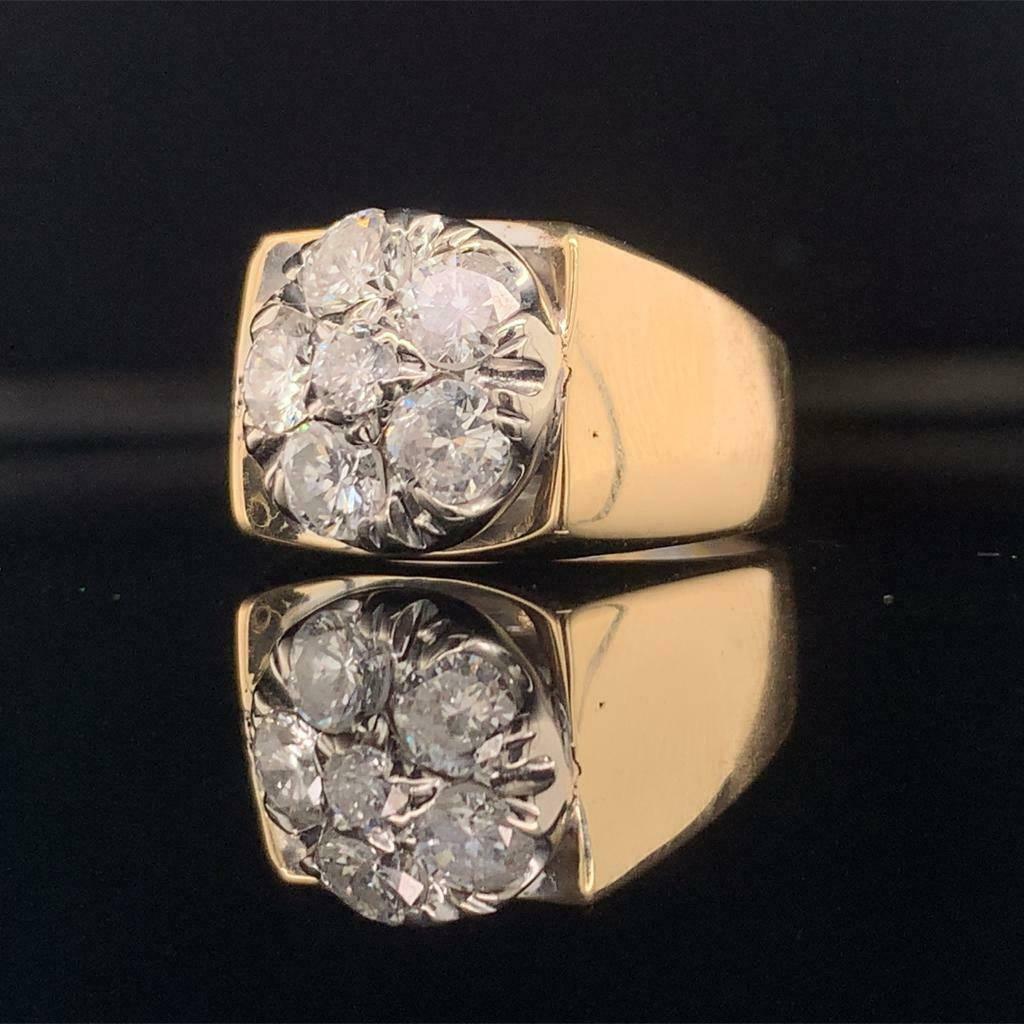 Round Cut Diamond Ring Unisex 14 Karat Yellow and White Gold 1.10 TCW Certified For Sale
