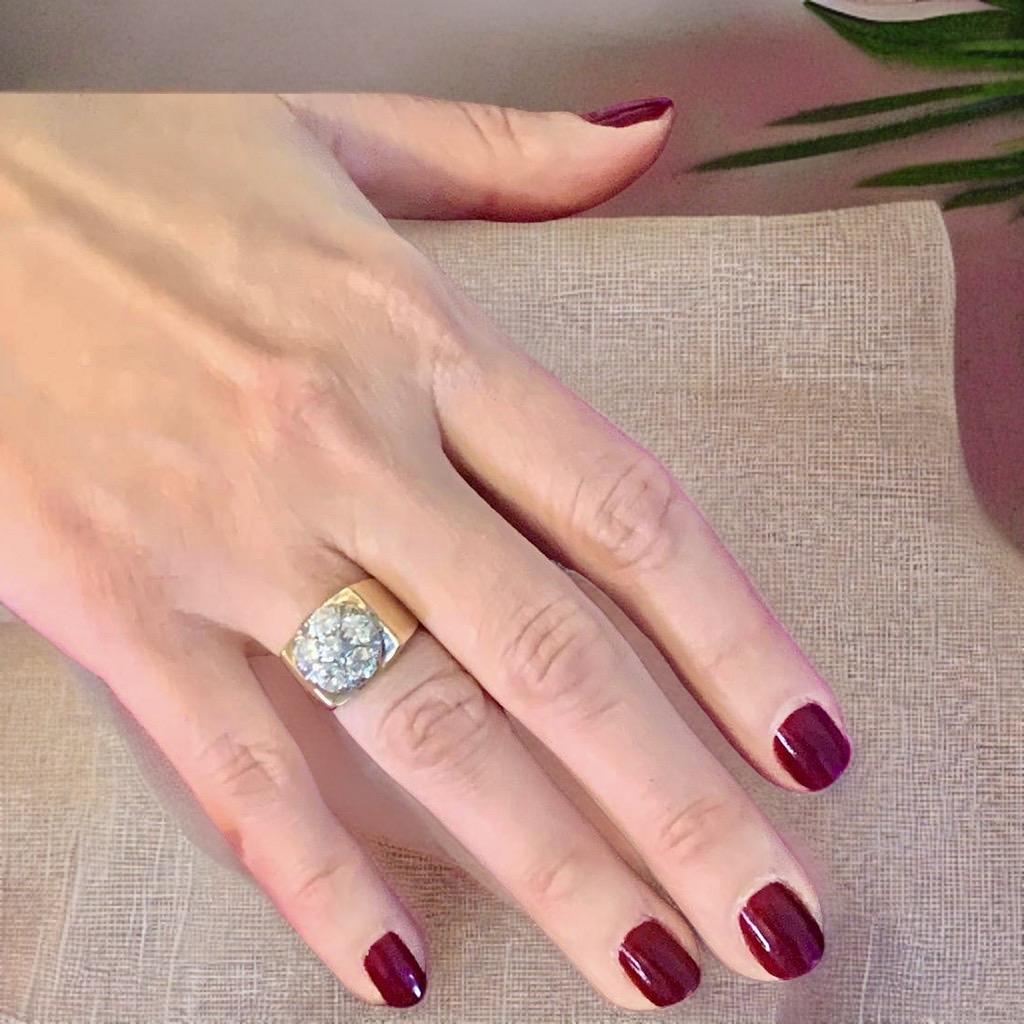 Diamond Ring Unisex 14 Karat Yellow and White Gold 1.10 TCW Certified In New Condition For Sale In Brooklyn, NY