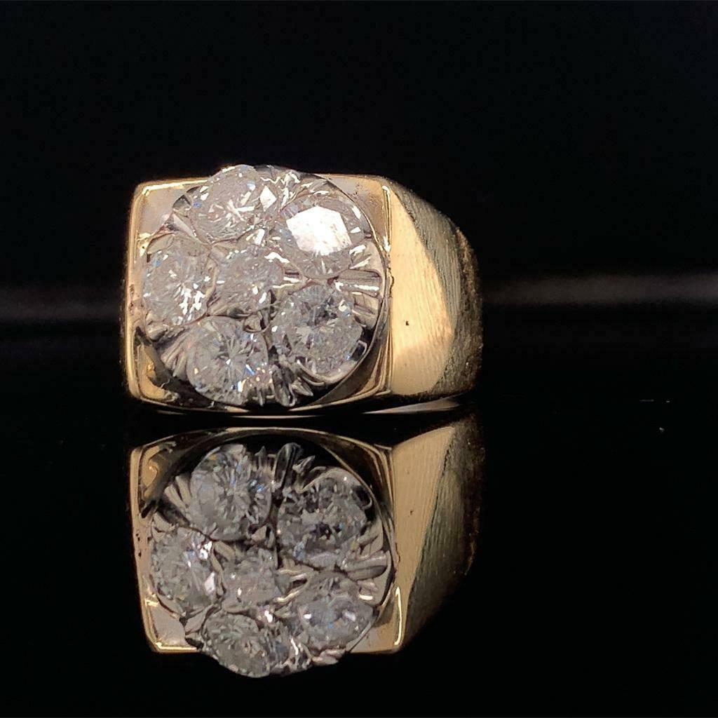 Diamond Ring Unisex 14 Karat Yellow and White Gold 1.10 TCW Certified For Sale 1