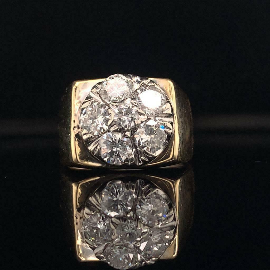 Diamond Ring Unisex 14 Karat Yellow and White Gold 1.10 TCW Certified For Sale 3