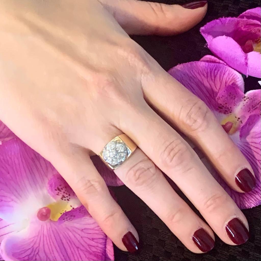 Diamond Ring Unisex 14 Karat Yellow and White Gold 1.10 TCW Certified For Sale 4