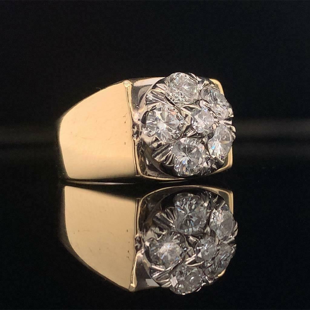 Diamond Ring Unisex 14 Karat Yellow and White Gold 1.10 TCW Certified For Sale 5