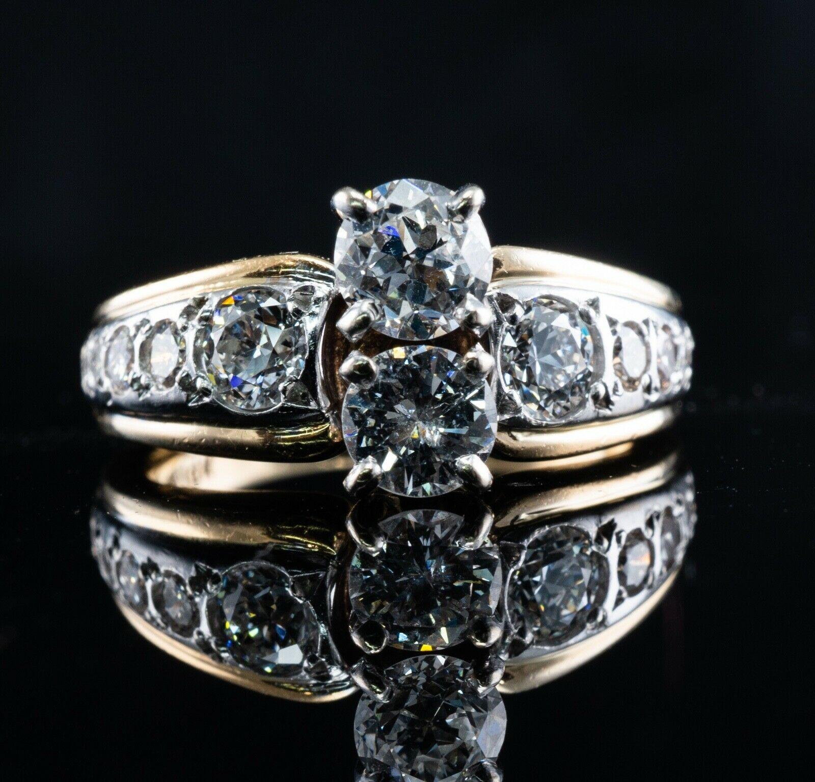 Diamantring Vintage 14K Gold Band zwei Stein Hochzeit Verlobung 1,96 Ctw im Angebot 5