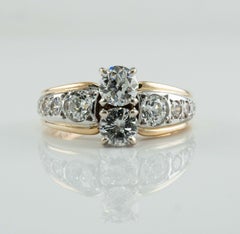 Diamond Ring Vintage 14K Gold Band Two Stone Wedding Engagement 1.96 Ctw