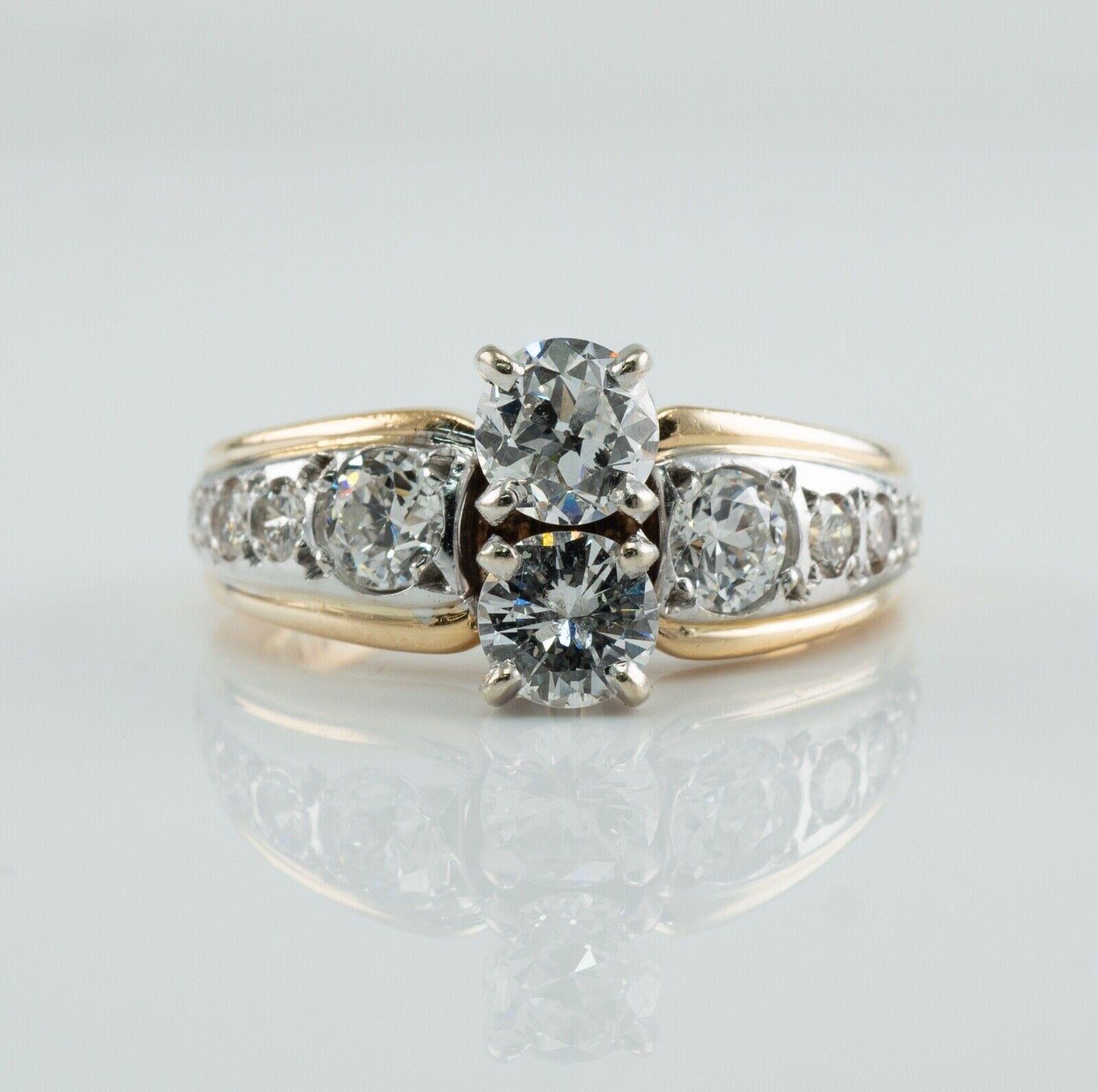 Diamantring Vintage 14K Gold Band zwei Stein Hochzeit Verlobung 1,96 Ctw im Angebot 2