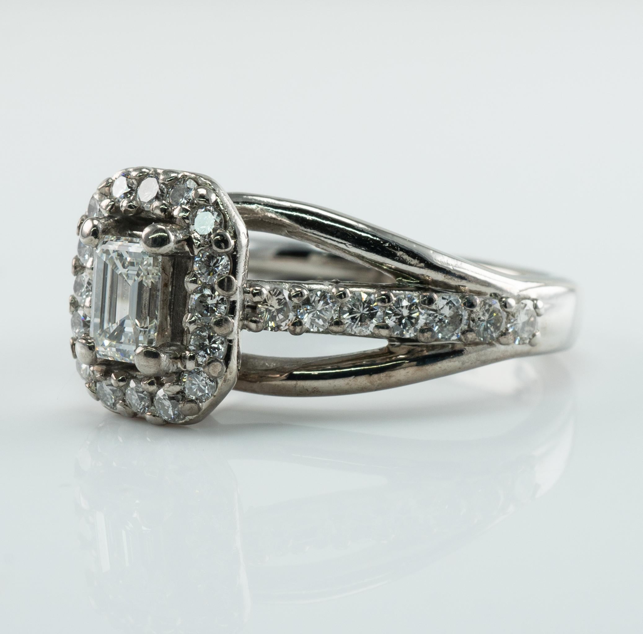 Bague diamant Vintage 14K or blanc .97 TDW Engagement Wedding Bon état - En vente à East Brunswick, NJ
