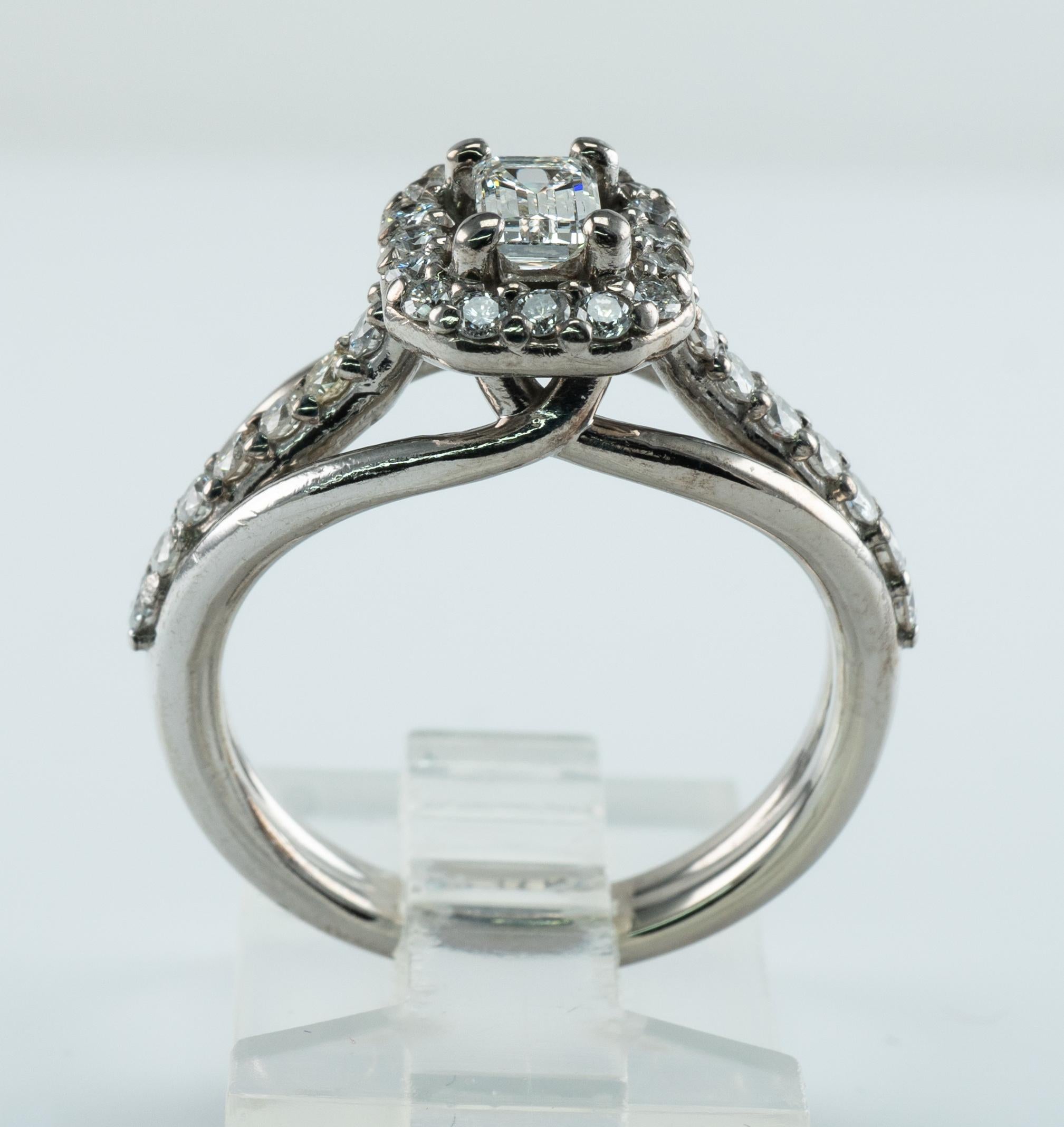 Bague diamant Vintage 14K or blanc .97 TDW Engagement Wedding en vente 1