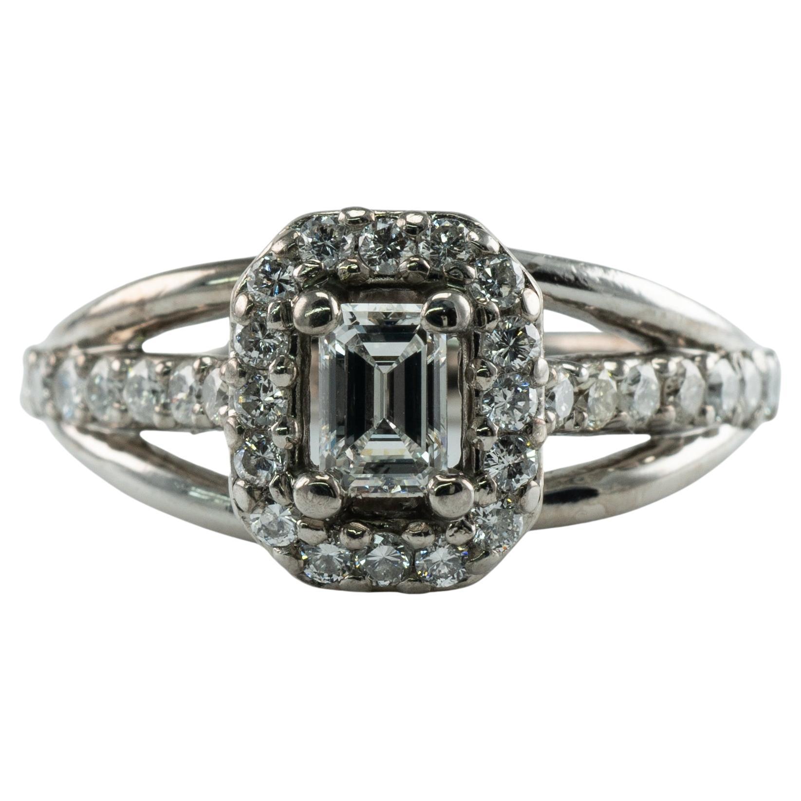 Bague diamant Vintage 14K or blanc .97 TDW Engagement Wedding