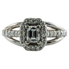 Bague diamant Vintage 14K or blanc .97 TDW Engagement Wedding