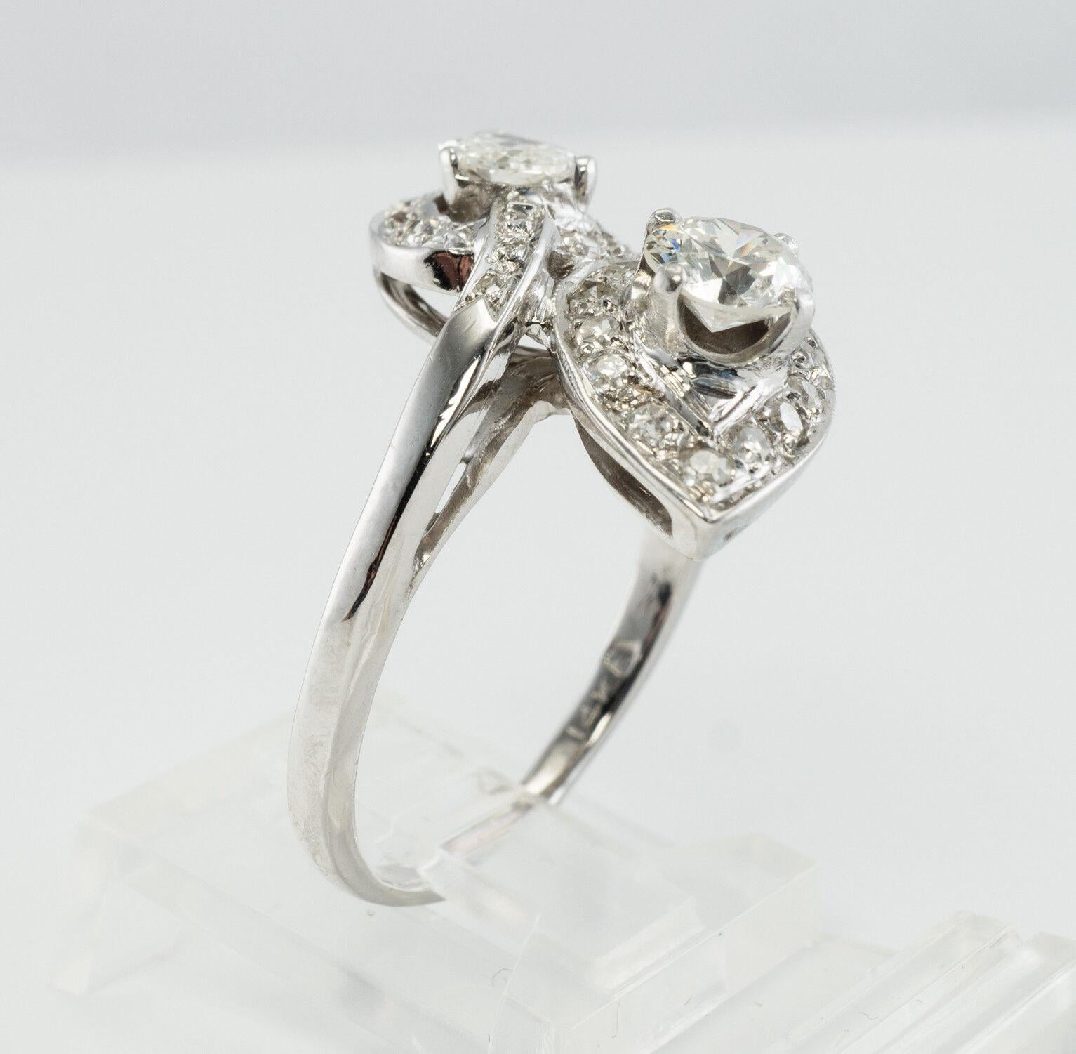 Diamond Ring Vintage 14K White Gold Cocktail Bypass 2.07 TDW For Sale 7