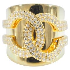 Diamond Ring Wide Yellow Gold 18 Karat 1.29 Carat