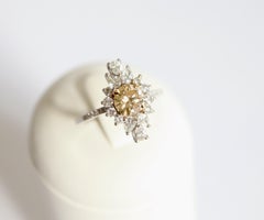 Diamond Ring with 1.1 Carat Central Diamond Fancy Yellowish Brown
