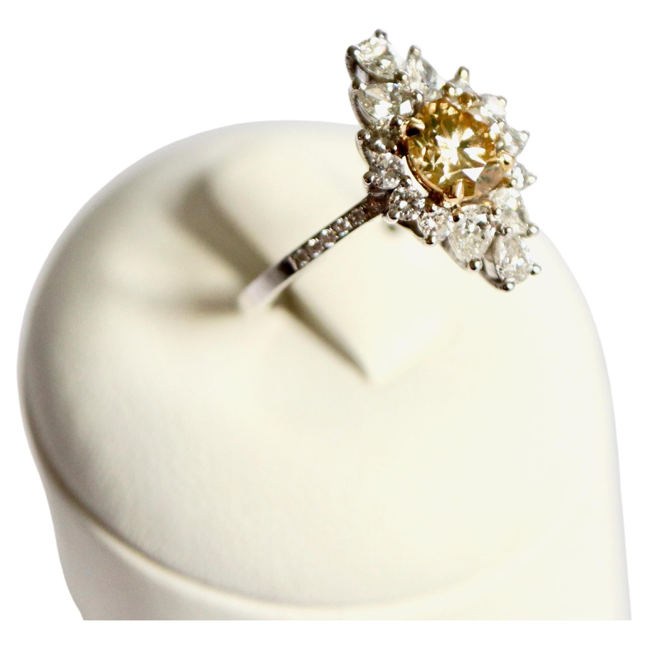 Diamond Ring with 1.1 Carat Central Diamond Fancy Yellowish Brown