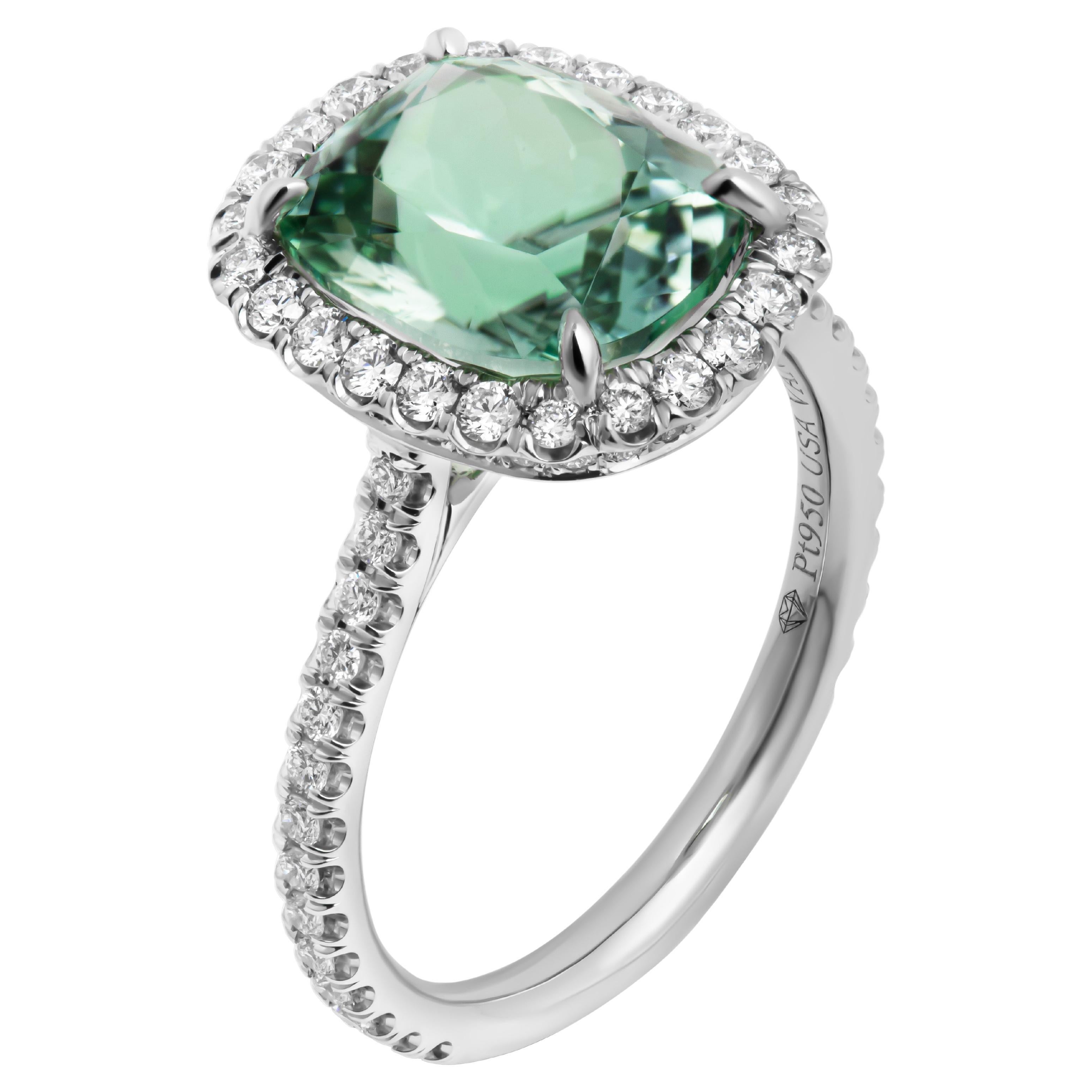 Diamond Ring with 4.05ct Lagoon Tourmaline For Sale
