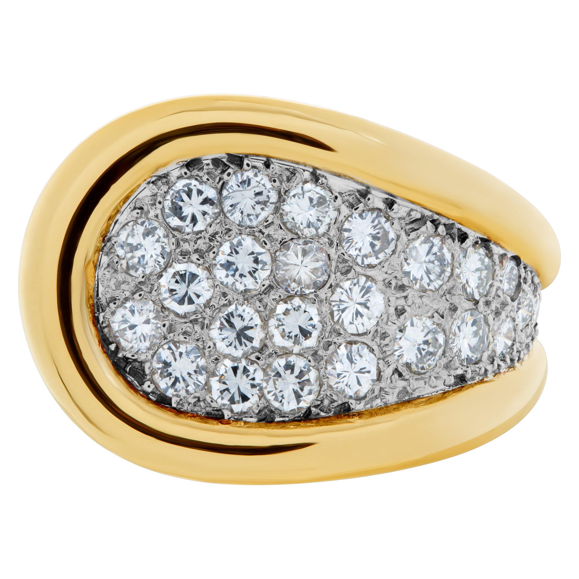 Diamond ring with approximately 2.25 cts in diamonds in 14k yellow gold. Size 5.75  This Diamond ring is currently size 5.75 and some items can be sized up or down, please ask! It weighs 9 pennyweights and is 14k.
