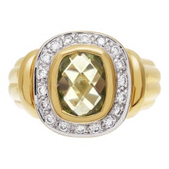 Vintage Diamond Ring with Center Peridot Stone in 18k Yellow Gold Approx. 072 Carats