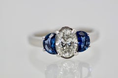 Diamond Ring with Half Moon Sapphire Sides 2.20 Carats