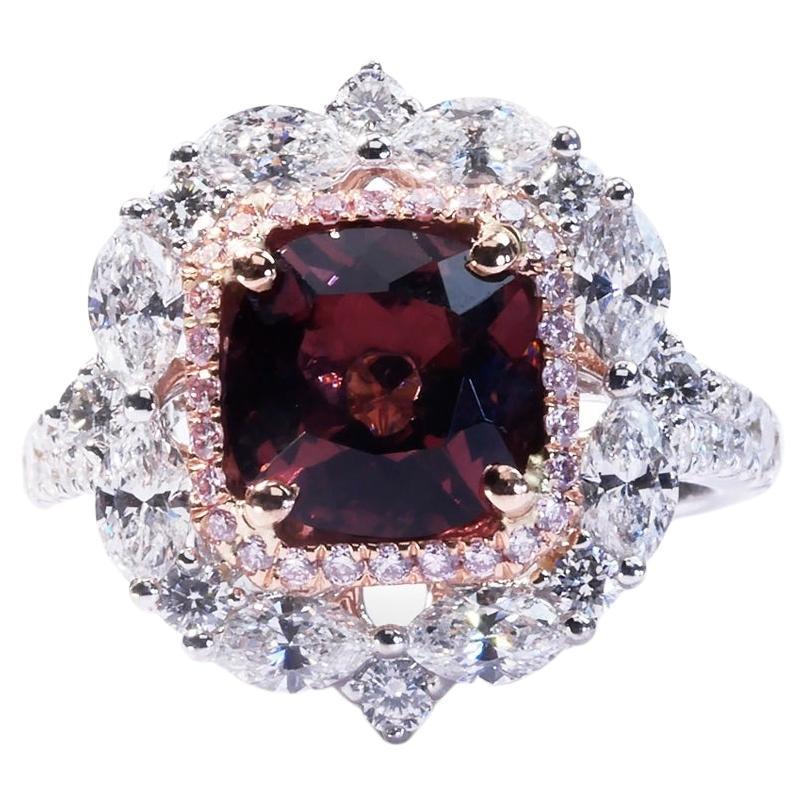 Diamond Ring with Halo Natural Diamonds and Amathyst with Igi Certificate For Sale at 1stDibs